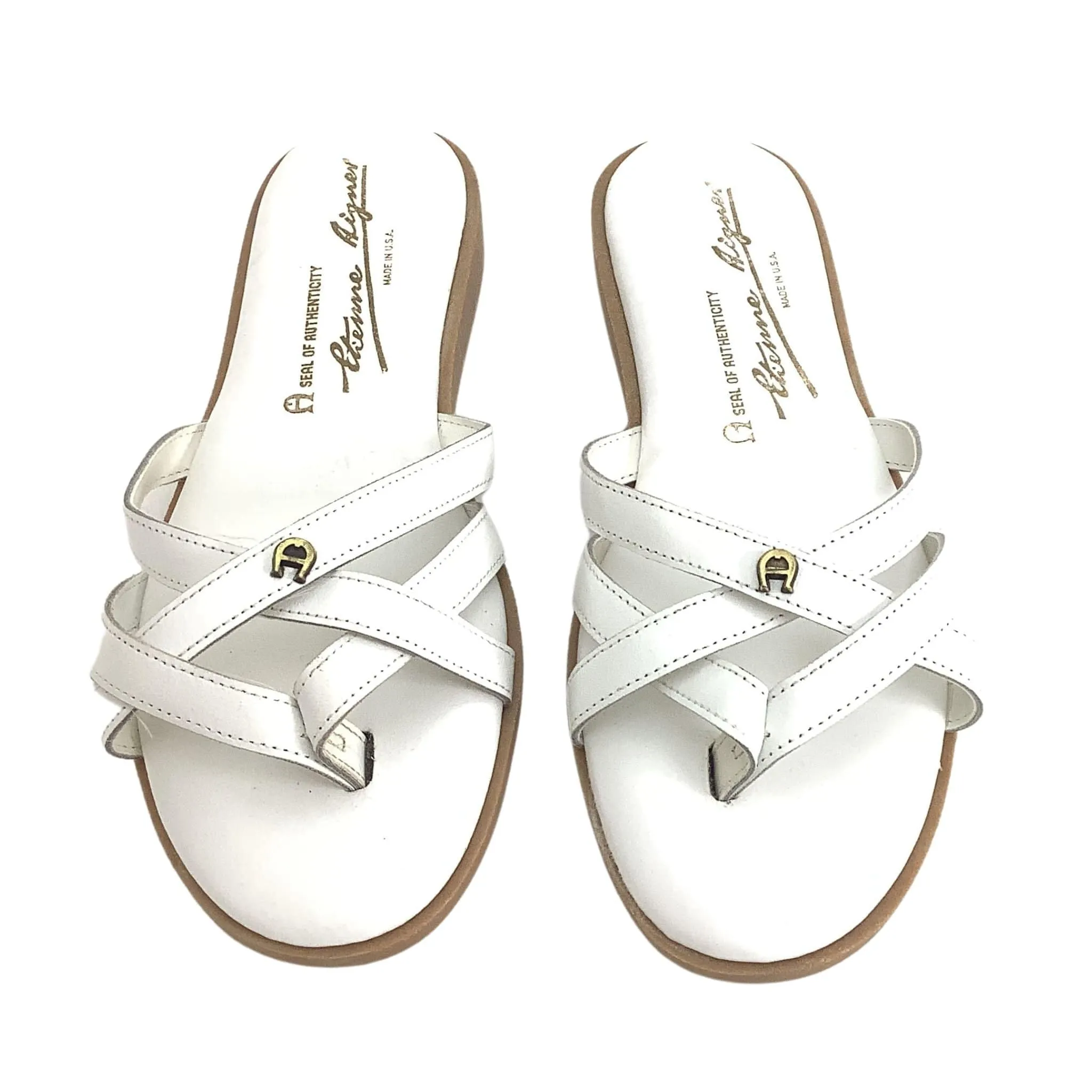Aigner White Flat Sandals