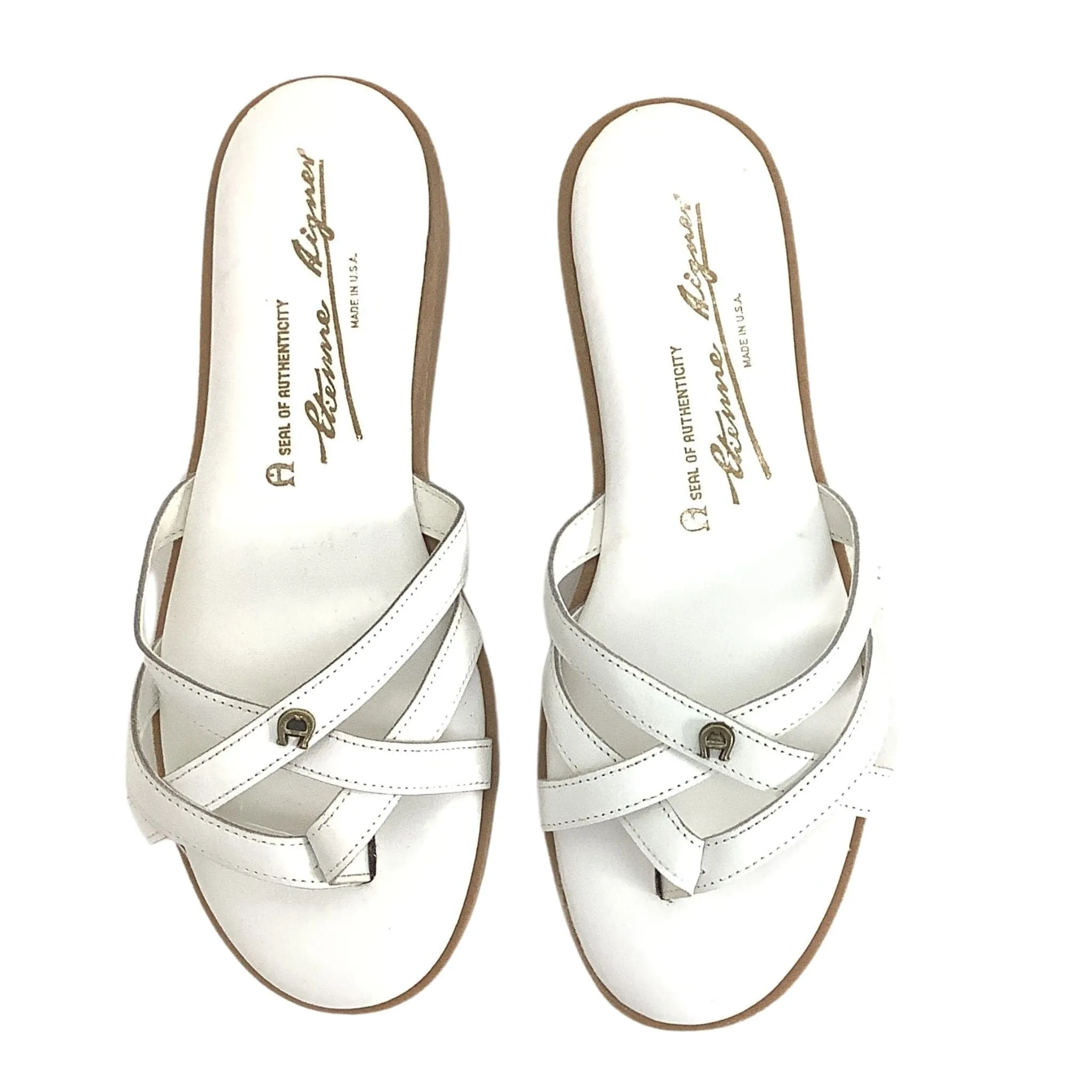 Aigner White Flat Sandals