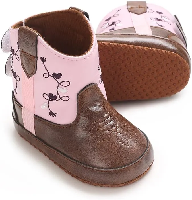 Baby Cowboy Boots Western Boots Toddler Cowboy Bootie Soft Sole Non-Slip Crib Shoes for Infant Boys Girls 0-18 Months