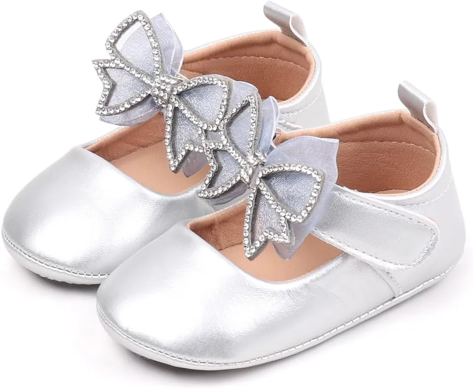 Baby Girls Mary Jane Flats Matte Leather Non Slip Soft Sole Bowknot Princess Wedding Dress Shoes Toddler First Walkers Infant Newborn Baptism Crib Shoes
