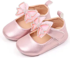 Baby Girls Mary Jane Flats Matte Leather Non Slip Soft Sole Bowknot Princess Wedding Dress Shoes Toddler First Walkers Infant Newborn Baptism Crib Shoes