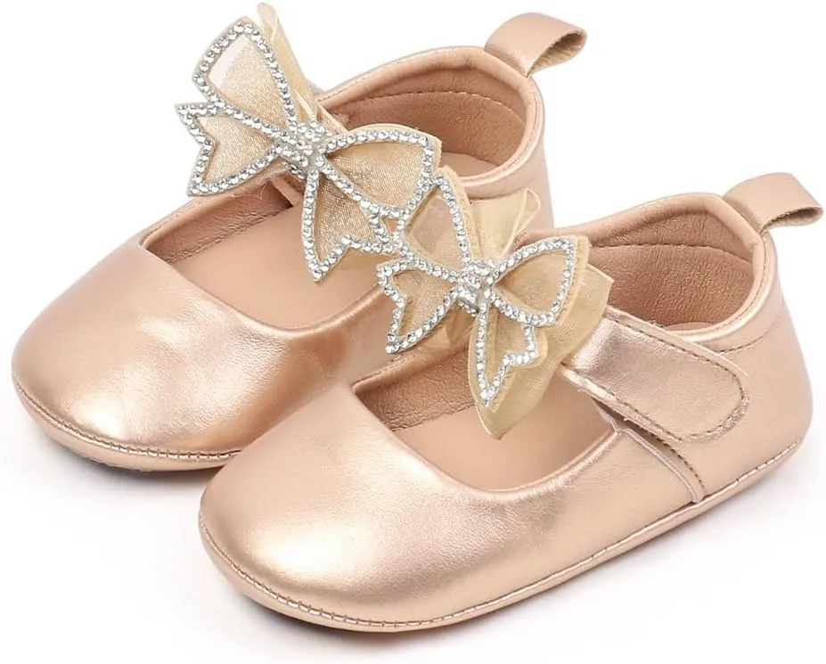 Baby Girls Mary Jane Flats Matte Leather Non Slip Soft Sole Bowknot Princess Wedding Dress Shoes Toddler First Walkers Infant Newborn Baptism Crib Shoes