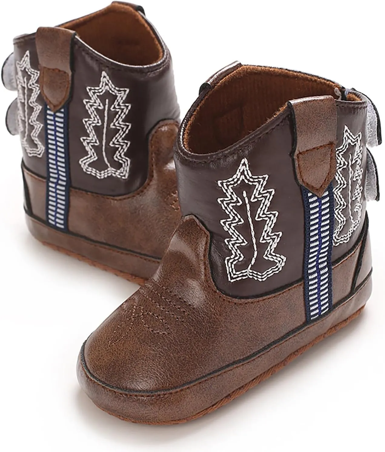 Baby Rubber Boots Leather Western Boots Cowboy Bootie Soft Sole Non Slip Shoes for Baby Infant Toddler Boys Booties