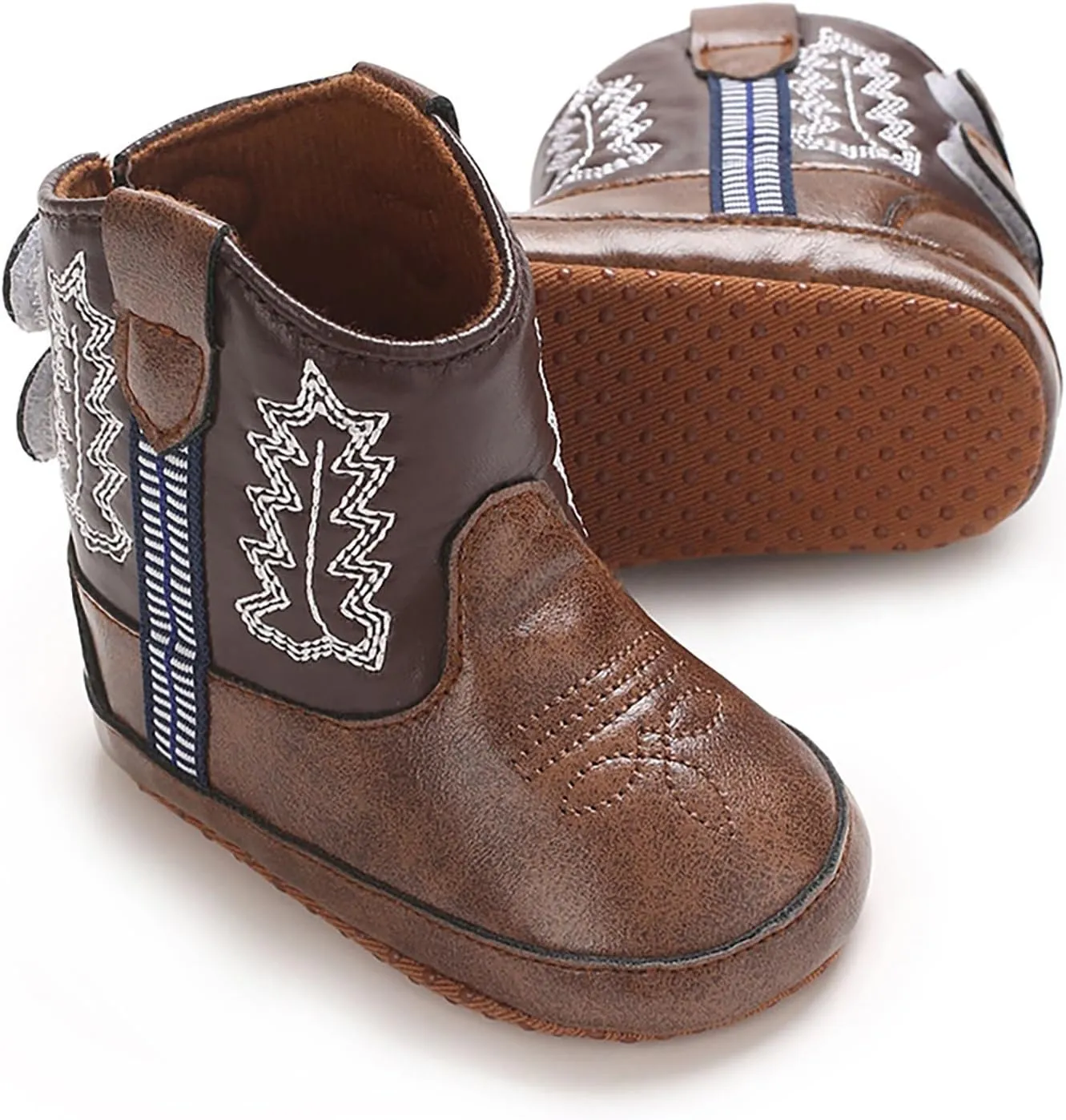 Baby Rubber Boots Leather Western Boots Cowboy Bootie Soft Sole Non Slip Shoes for Baby Infant Toddler Boys Booties