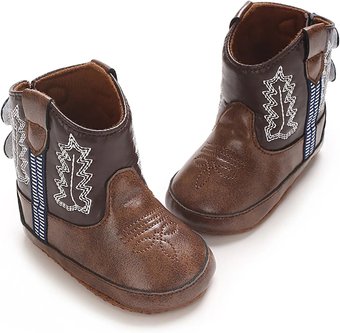 Baby Rubber Boots Leather Western Boots Cowboy Bootie Soft Sole Non Slip Shoes for Baby Infant Toddler Boys Booties