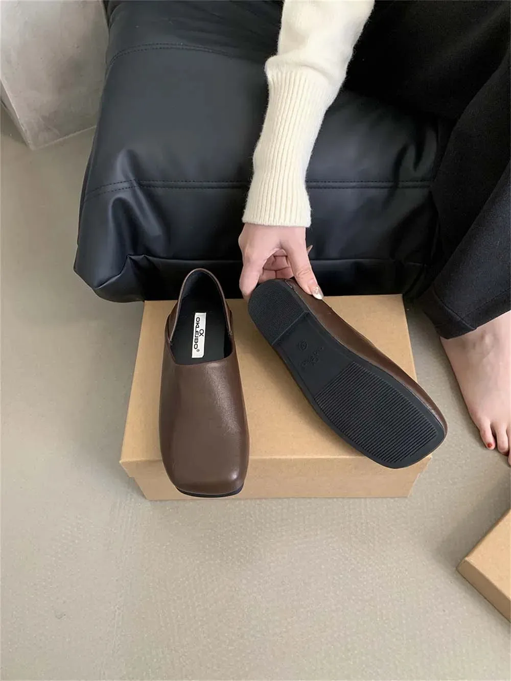 binfenxie  -  Round Toe Women Loafers 2024 New Arrivals Black Brown Khaki Beige Shallow Slip On Dress Shoes Daily Mules Shoes Mary Size 35-39