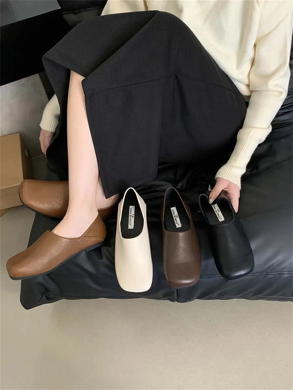 binfenxie  -  Round Toe Women Loafers 2024 New Arrivals Black Brown Khaki Beige Shallow Slip On Dress Shoes Daily Mules Shoes Mary Size 35-39