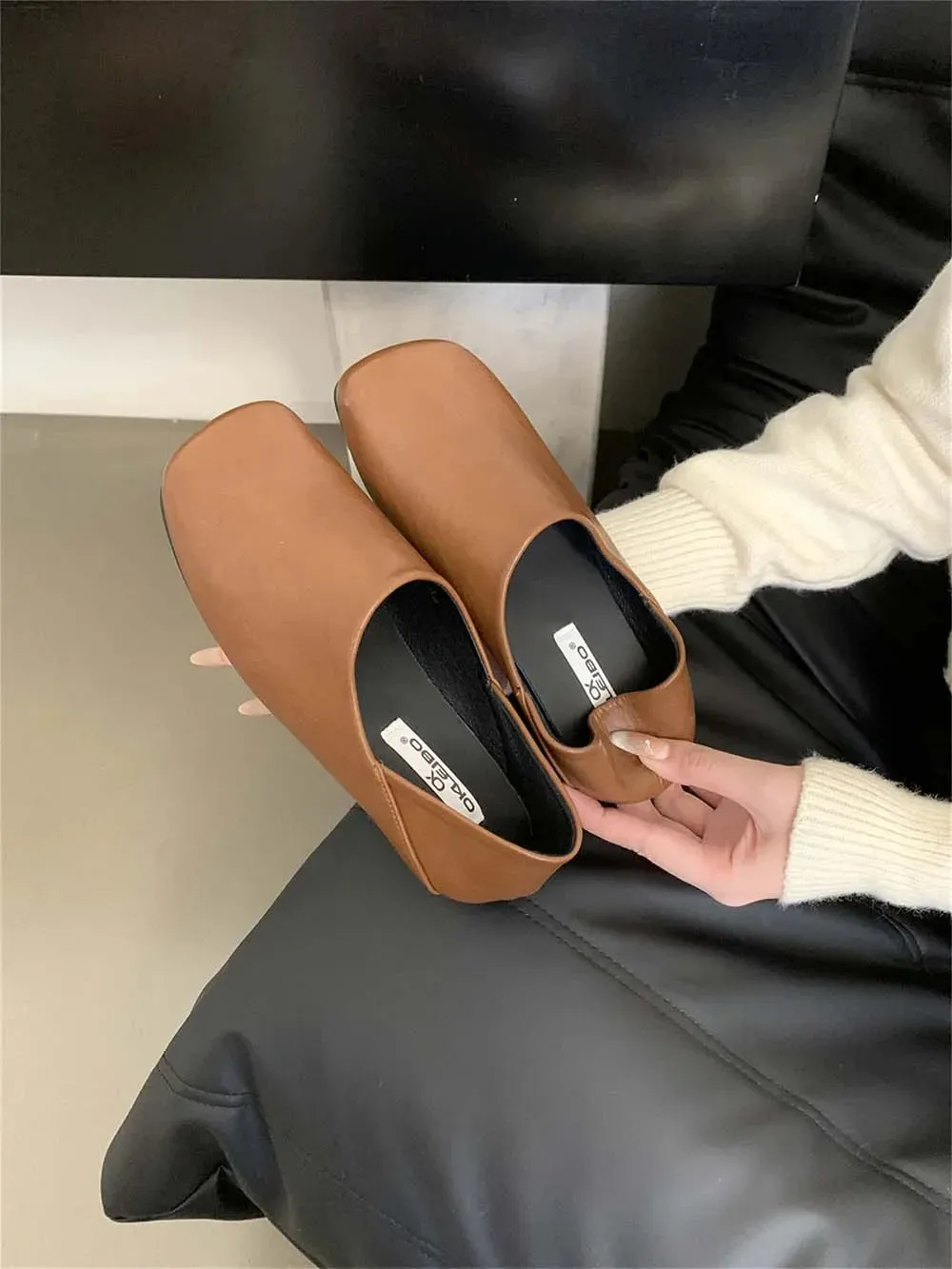 binfenxie  -  Round Toe Women Loafers 2024 New Arrivals Black Brown Khaki Beige Shallow Slip On Dress Shoes Daily Mules Shoes Mary Size 35-39