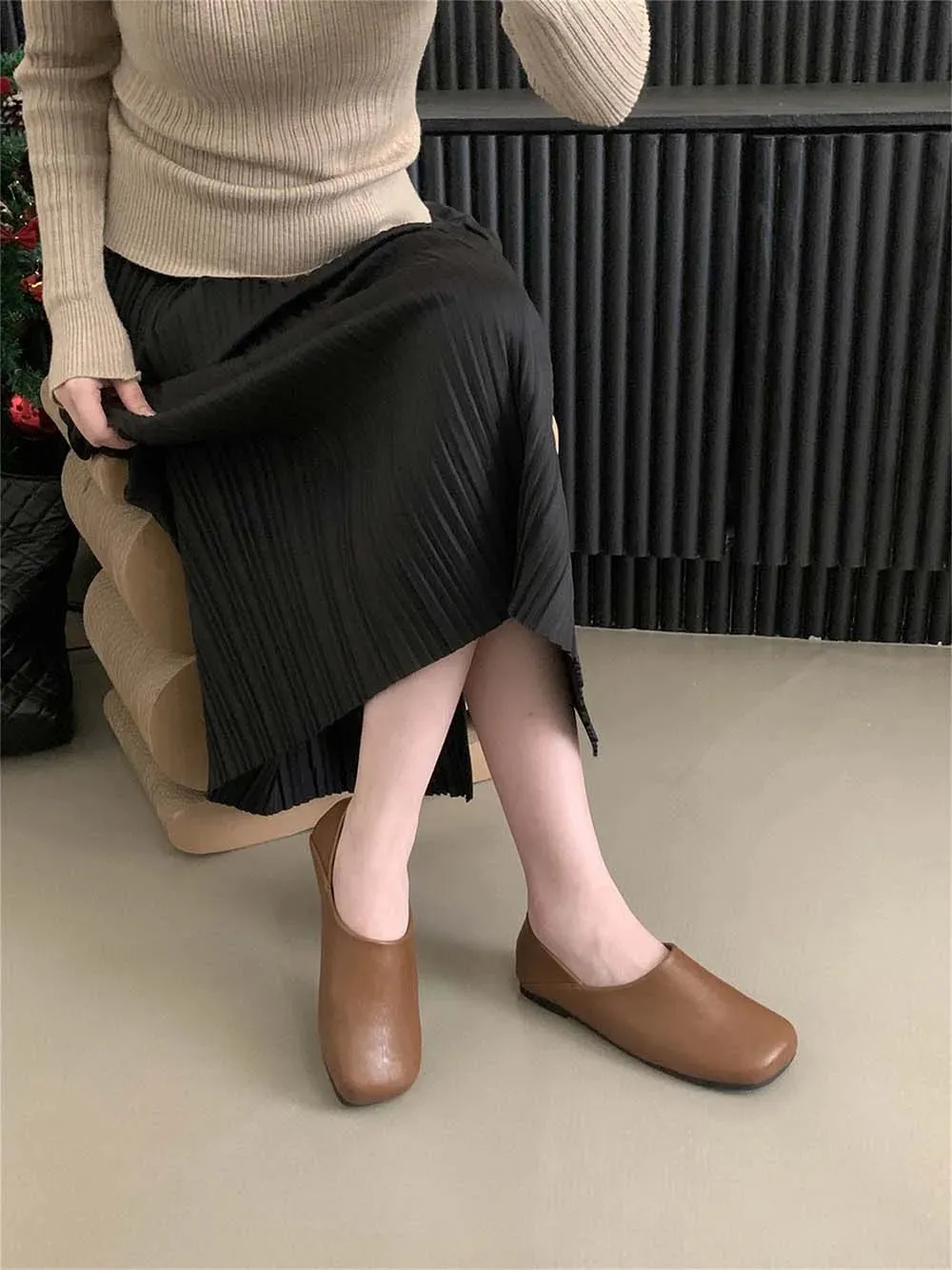 binfenxie  -  Round Toe Women Loafers 2024 New Arrivals Black Brown Khaki Beige Shallow Slip On Dress Shoes Daily Mules Shoes Mary Size 35-39