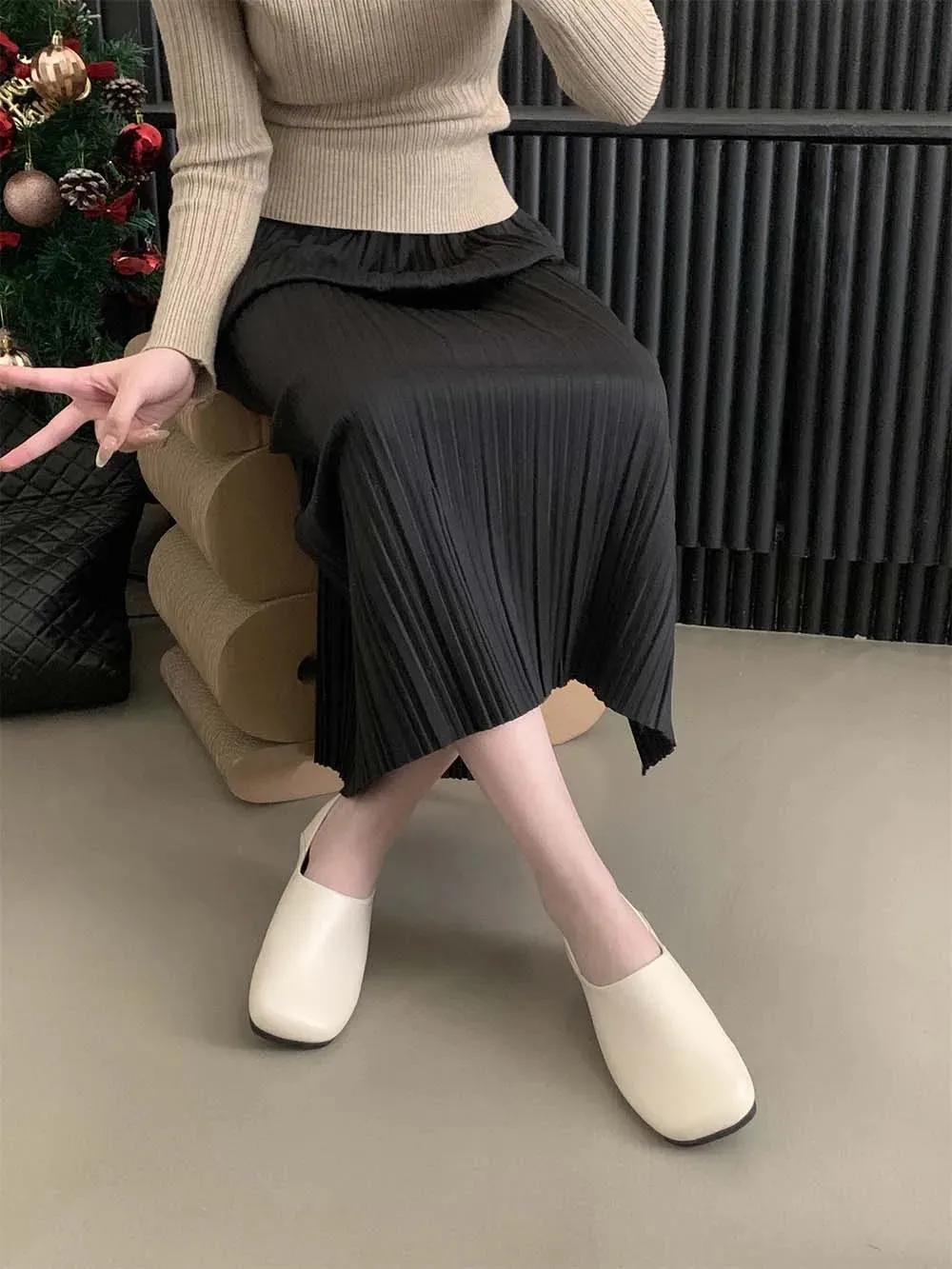 binfenxie  -  Round Toe Women Loafers 2024 New Arrivals Black Brown Khaki Beige Shallow Slip On Dress Shoes Daily Mules Shoes Mary Size 35-39
