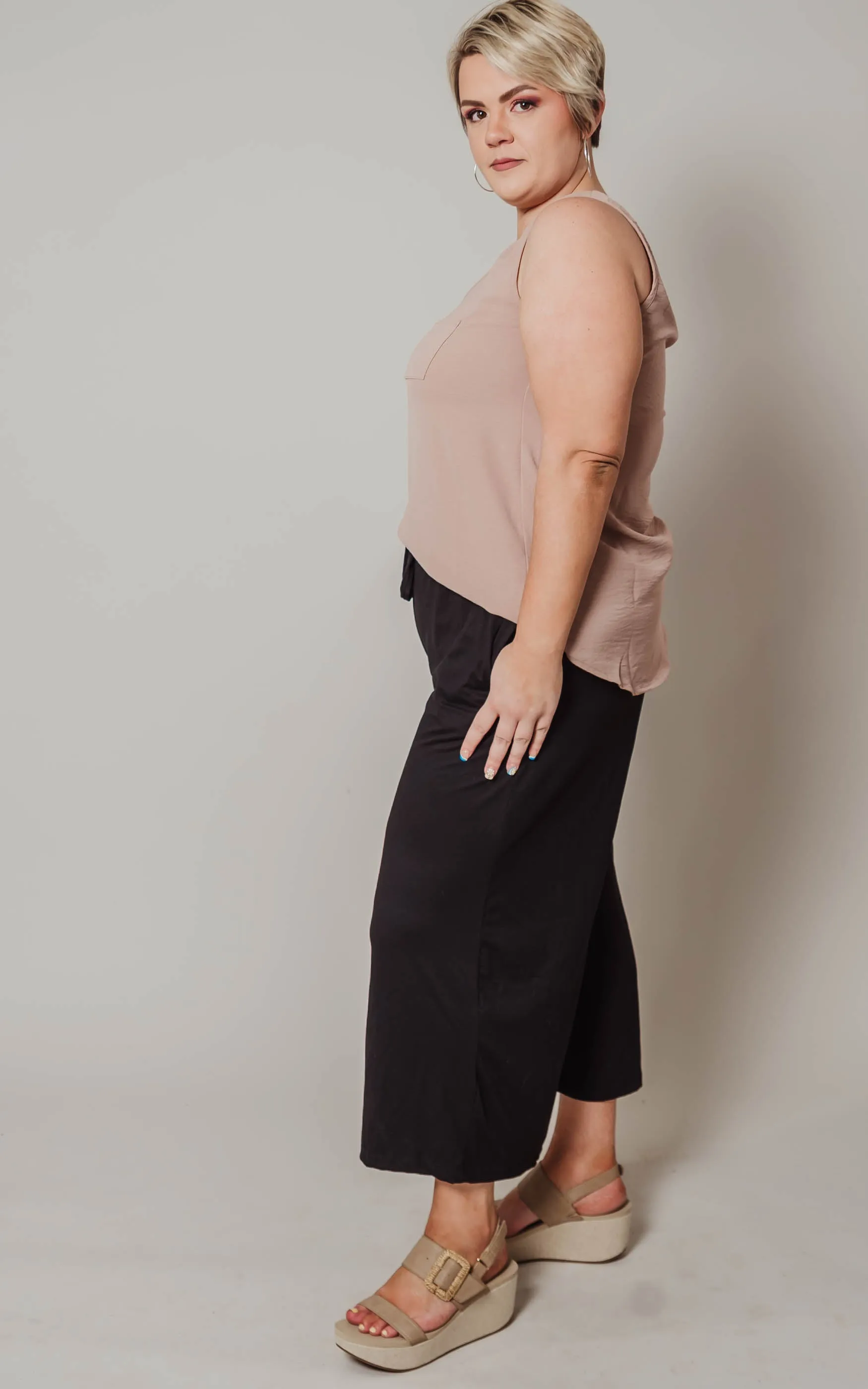 Black Wide Leg Capri - Final Sale