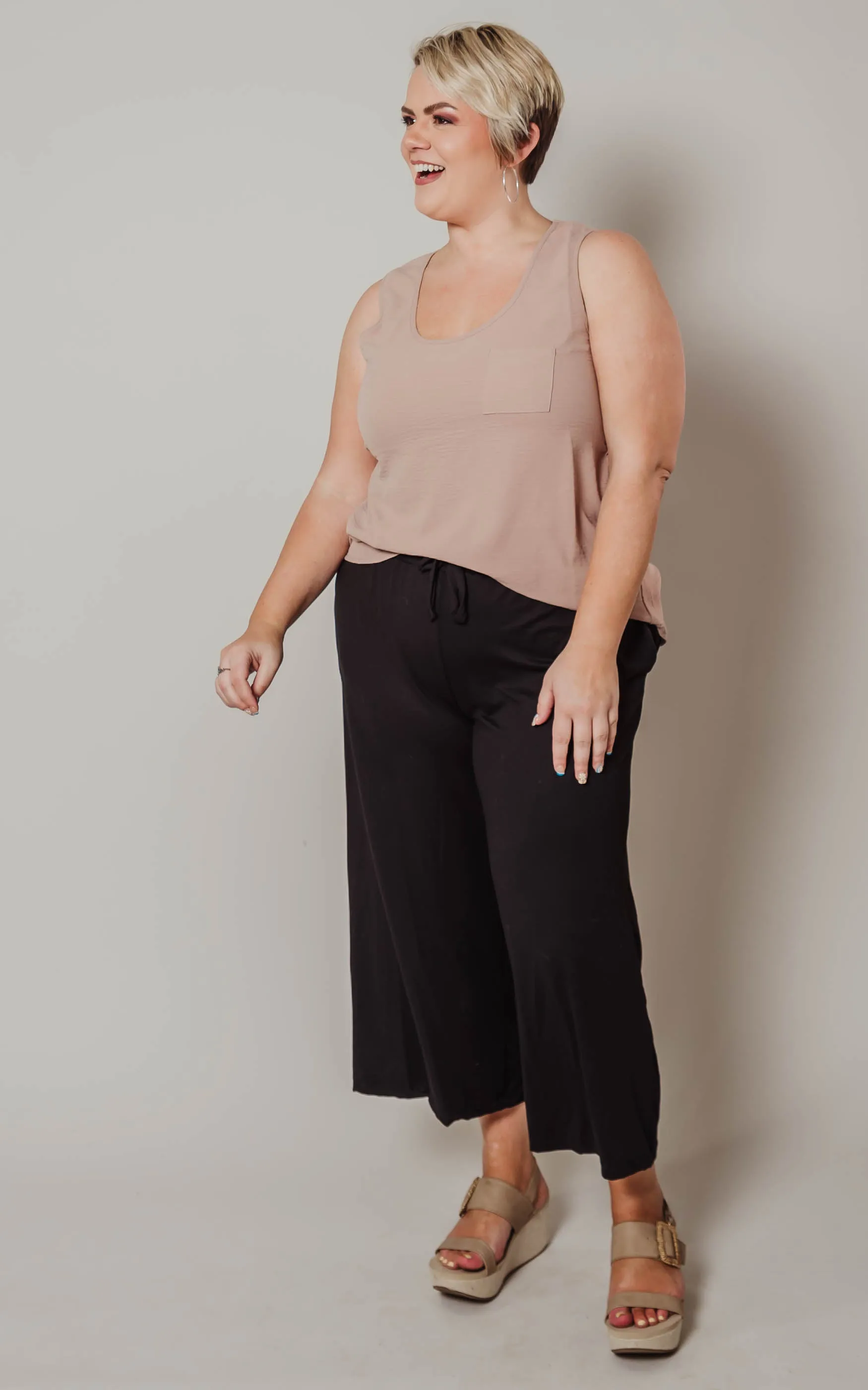 Black Wide Leg Capri - Final Sale