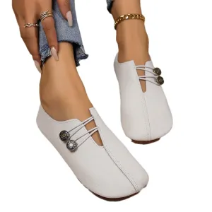 Casual Square Toe Flats Shoes Fashion Slip-on Button Loafers Women Shoes