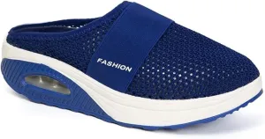 Clogs for Women Summer Air Cushion Platform Mesh Mules Sneaker Sandals Orthopedic Diabetic Slippers Closed Toe Open Back Non Slip Wedge Sandals with Arch-Support