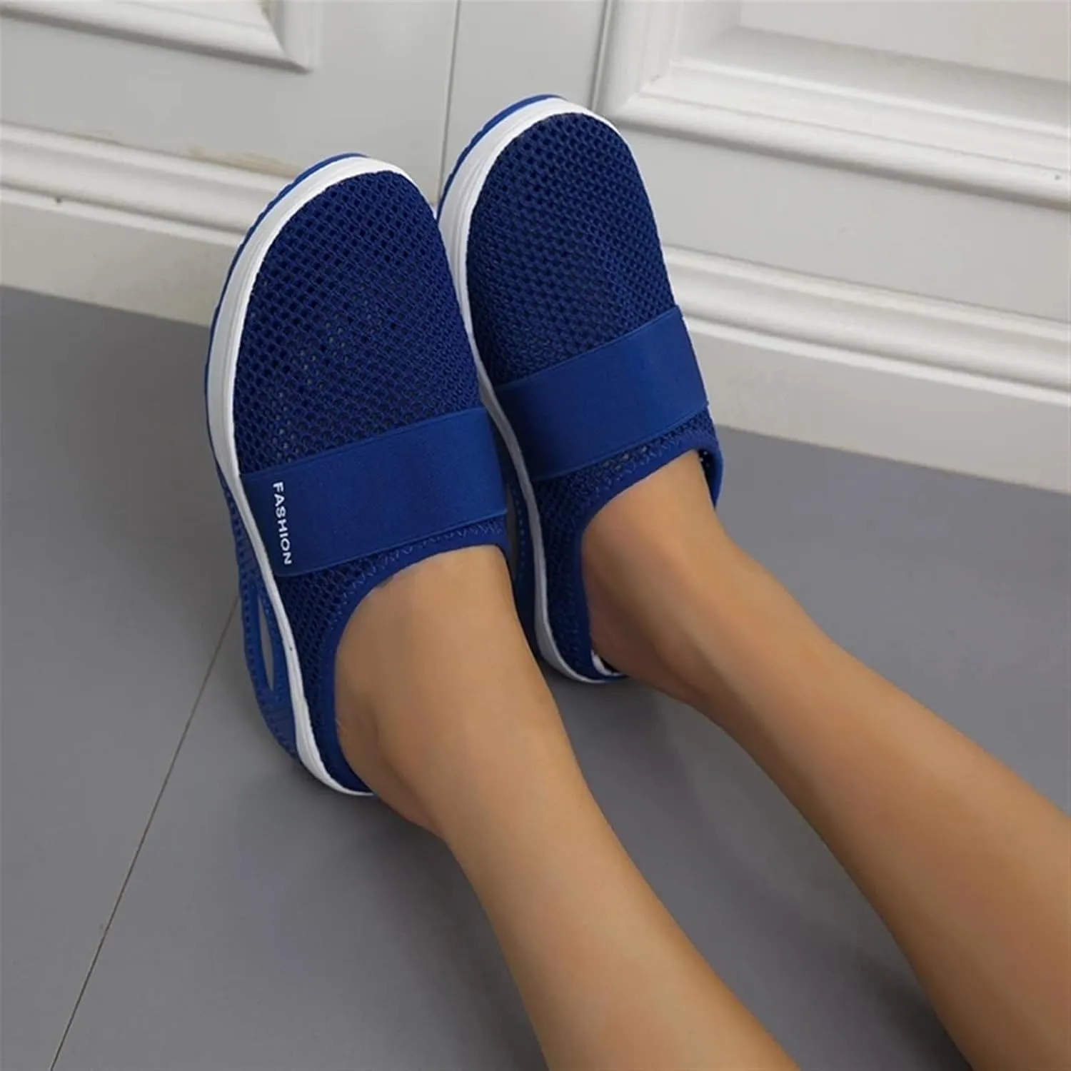 Clogs for Women Summer Air Cushion Platform Mesh Mules Sneaker Sandals Orthopedic Diabetic Slippers Closed Toe Open Back Non Slip Wedge Sandals with Arch-Support