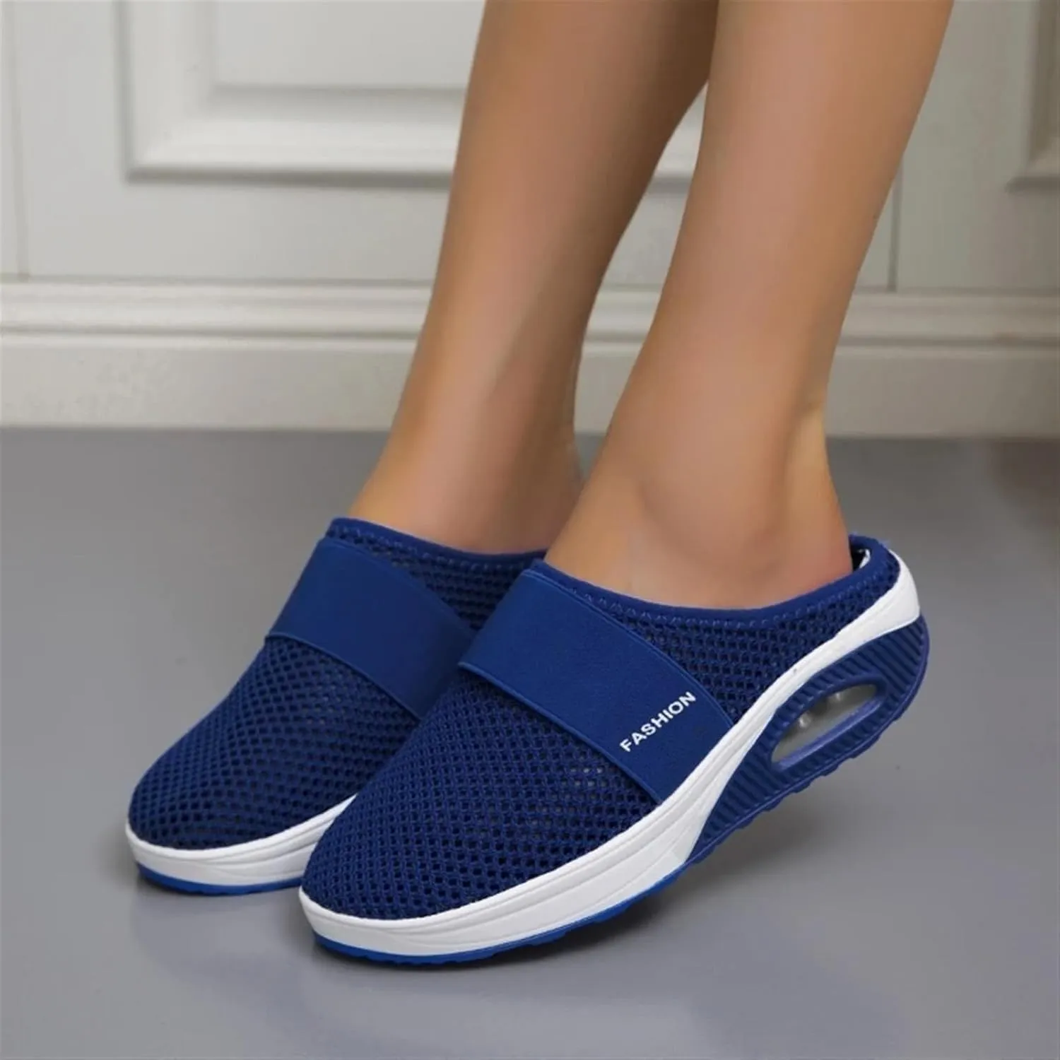 Clogs for Women Summer Air Cushion Platform Mesh Mules Sneaker Sandals Orthopedic Diabetic Slippers Closed Toe Open Back Non Slip Wedge Sandals with Arch-Support
