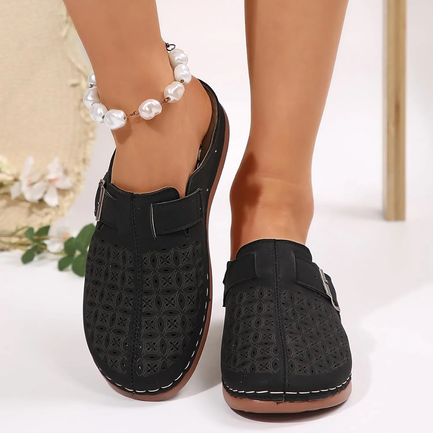 Clogs for Women Wedge Slip On Sandals Closed Toe Hollow Out Walking Shoes Mule Clogs Comfortable Sandals Lightweight