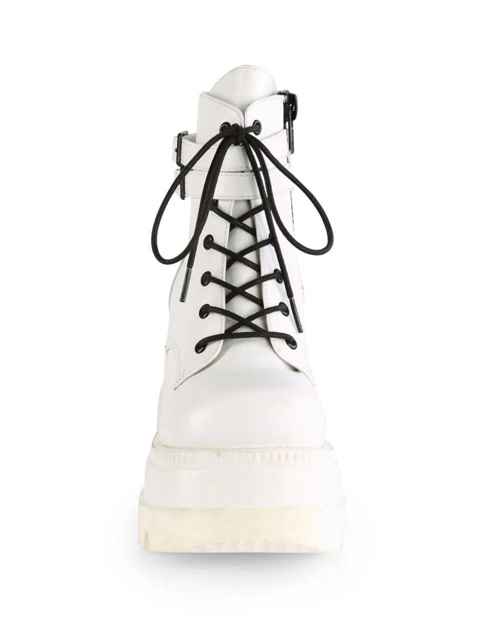 Demonia White Stacked Women's Wedge Platform Ankle Boots