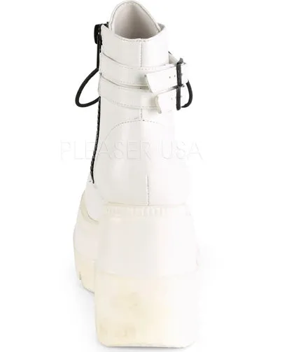 Demonia White Stacked Women's Wedge Platform Ankle Boots