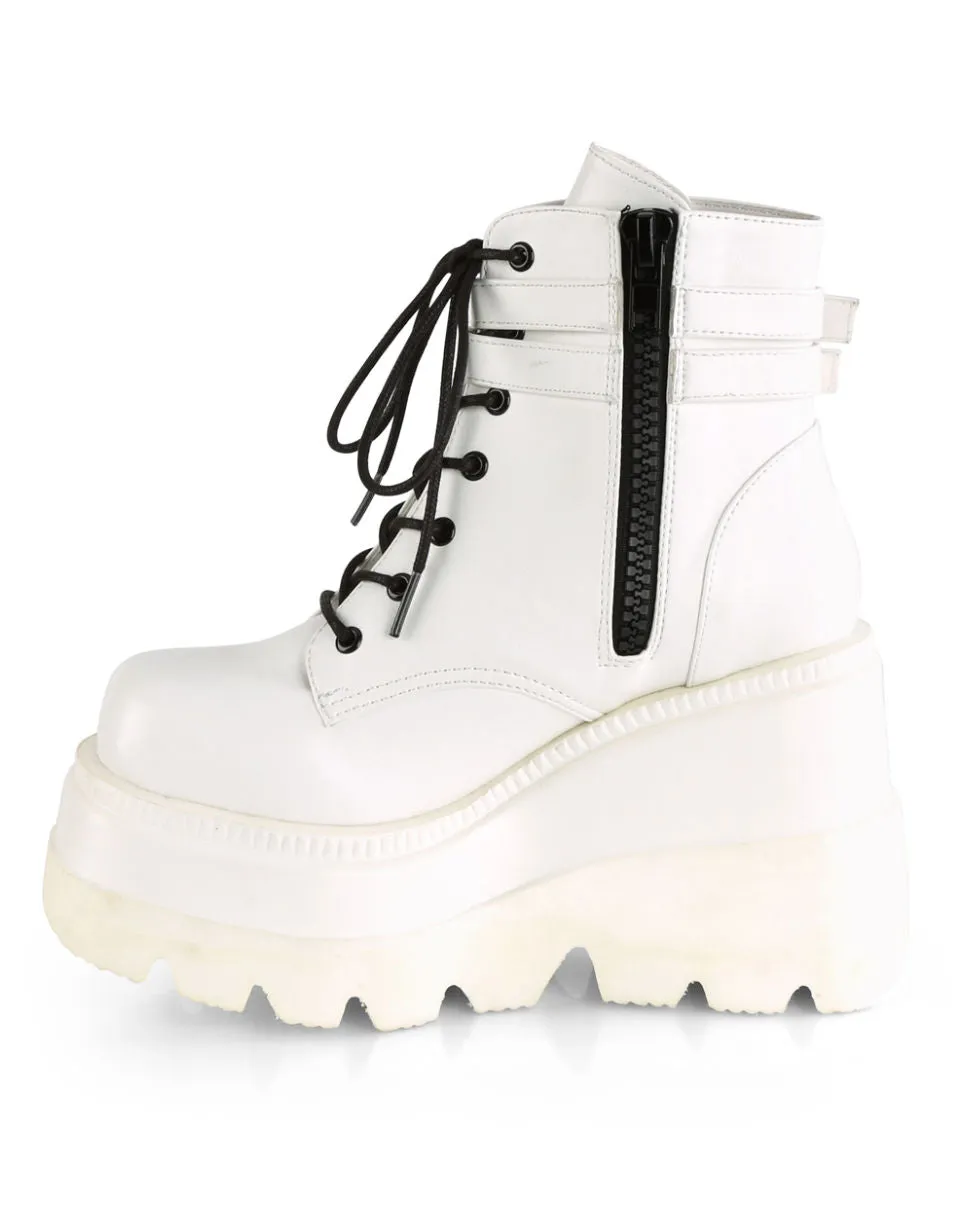 Demonia White Stacked Women's Wedge Platform Ankle Boots