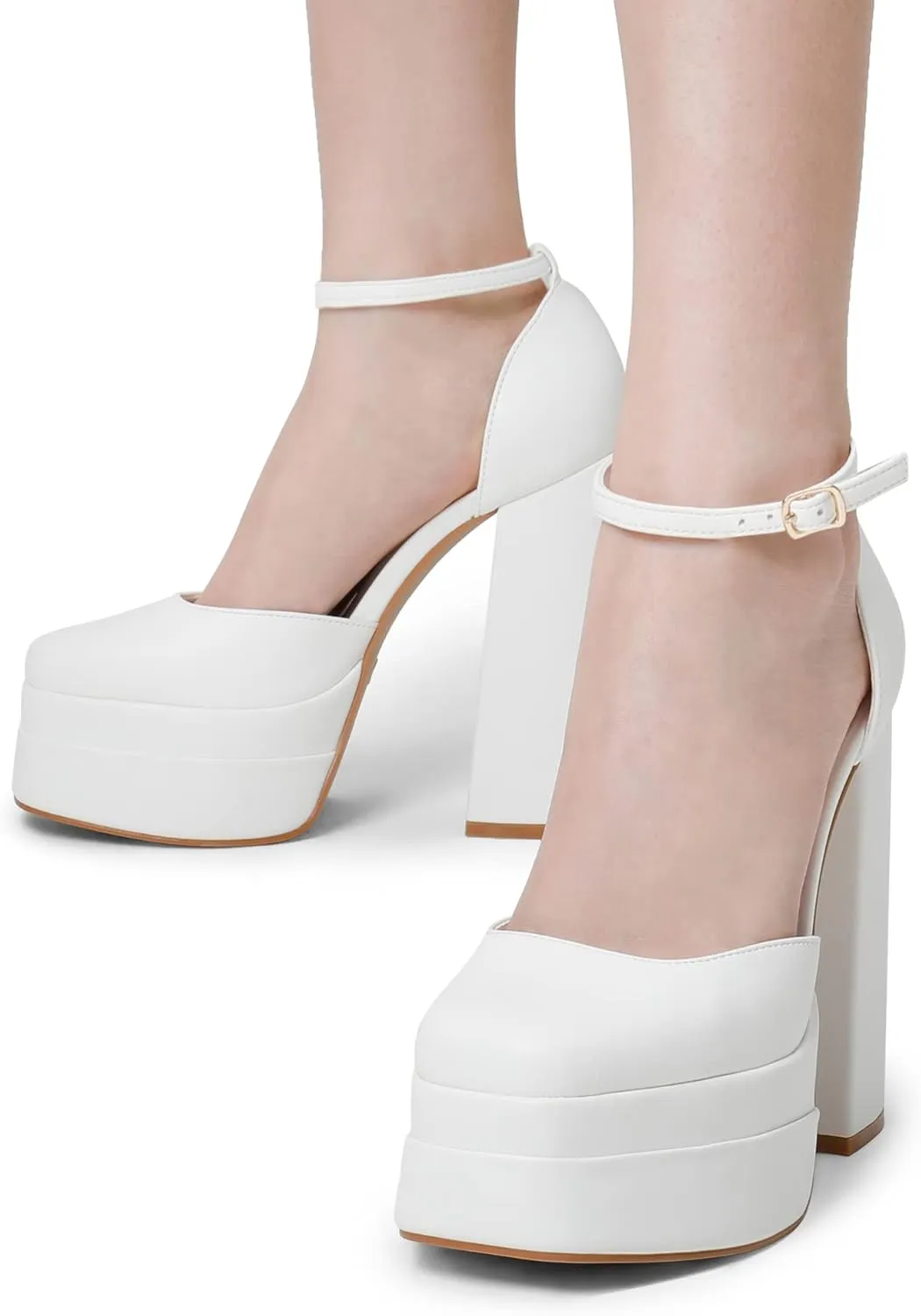 DREAM PAIRS Womens High Chunky Platform Closed Toe Block Heels Square Toe Ankle Strap Dress Wedding Party Pumps Shoes Aurelia