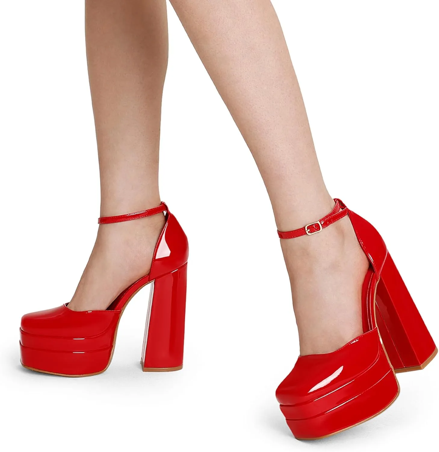 DREAM PAIRS Womens High Chunky Platform Closed Toe Block Heels Square Toe Ankle Strap Dress Wedding Party Pumps Shoes Aurelia