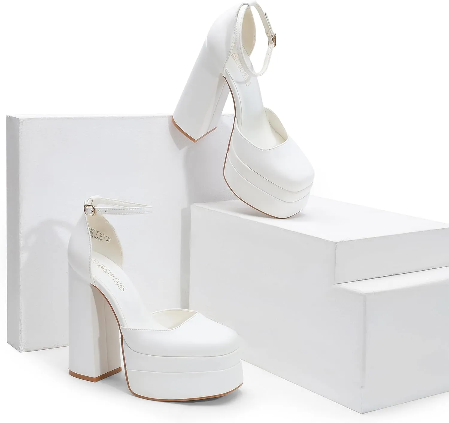 DREAM PAIRS Womens High Chunky Platform Closed Toe Block Heels Square Toe Ankle Strap Dress Wedding Party Pumps Shoes Aurelia