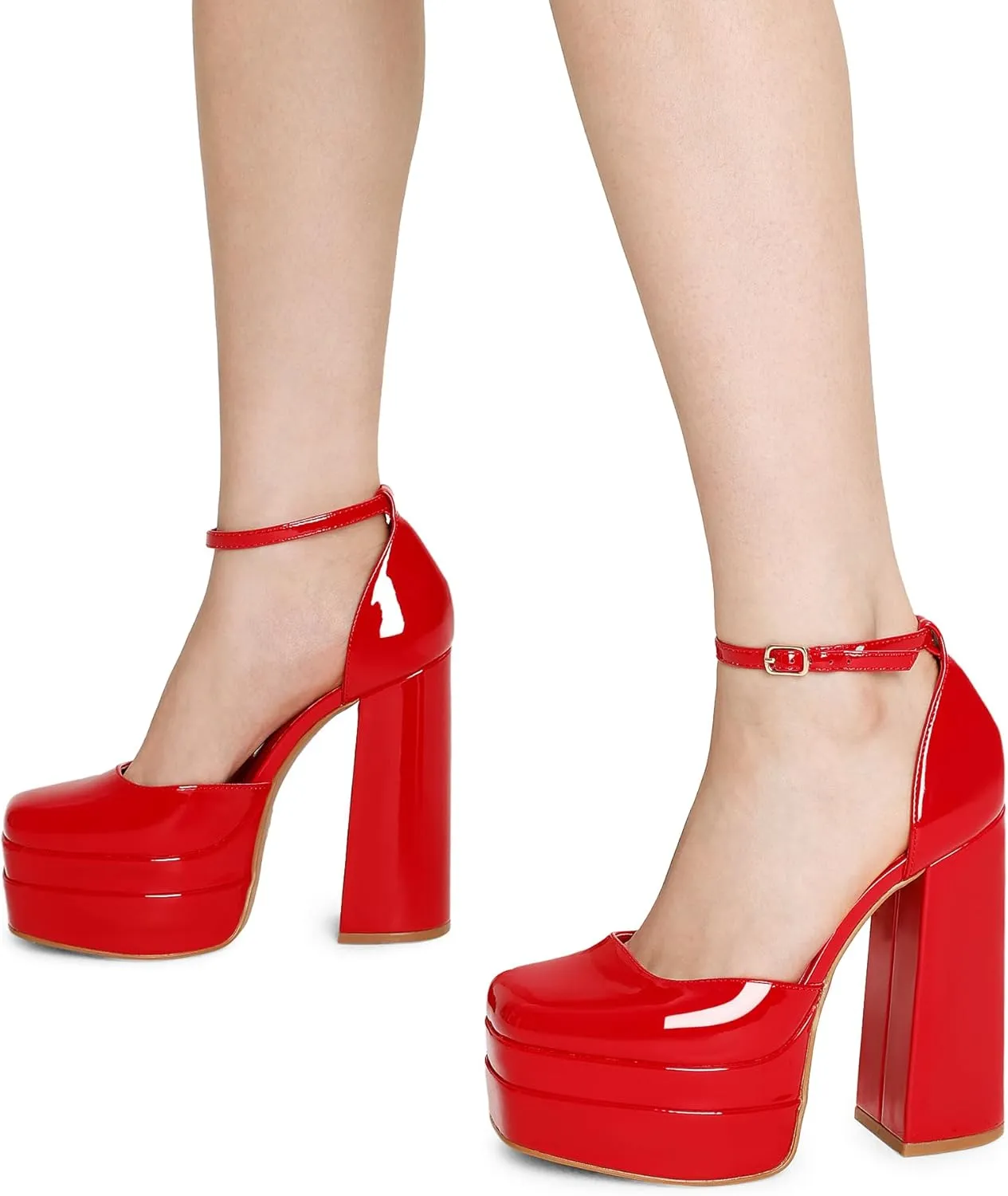 DREAM PAIRS Womens High Chunky Platform Closed Toe Block Heels Square Toe Ankle Strap Dress Wedding Party Pumps Shoes Aurelia