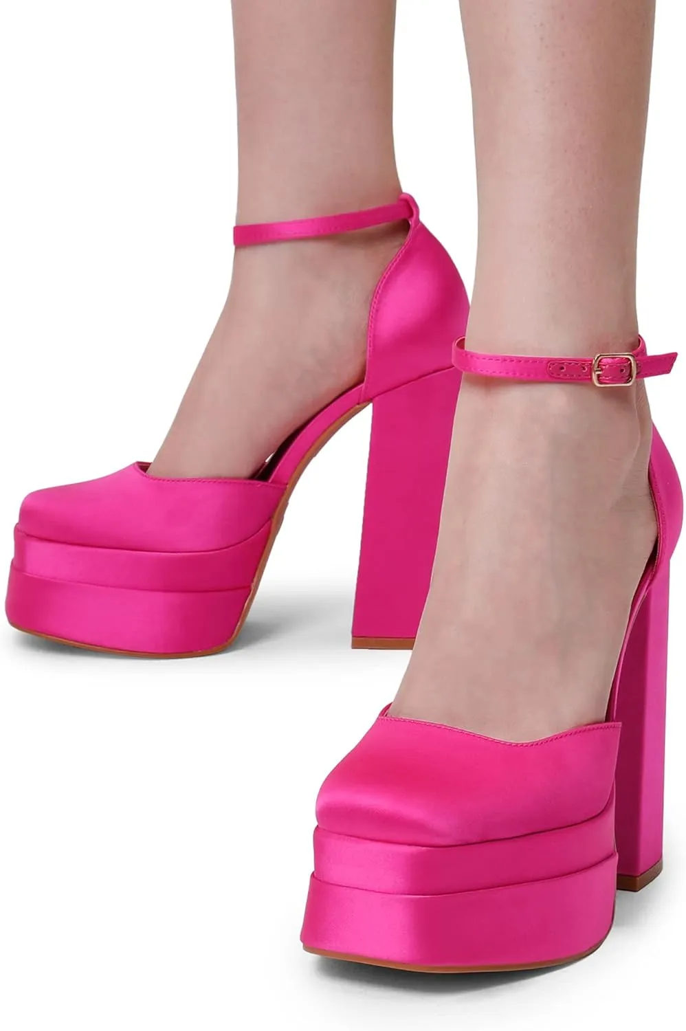 DREAM PAIRS Womens High Chunky Platform Closed Toe Block Heels Square Toe Ankle Strap Dress Wedding Party Pumps Shoes Aurelia