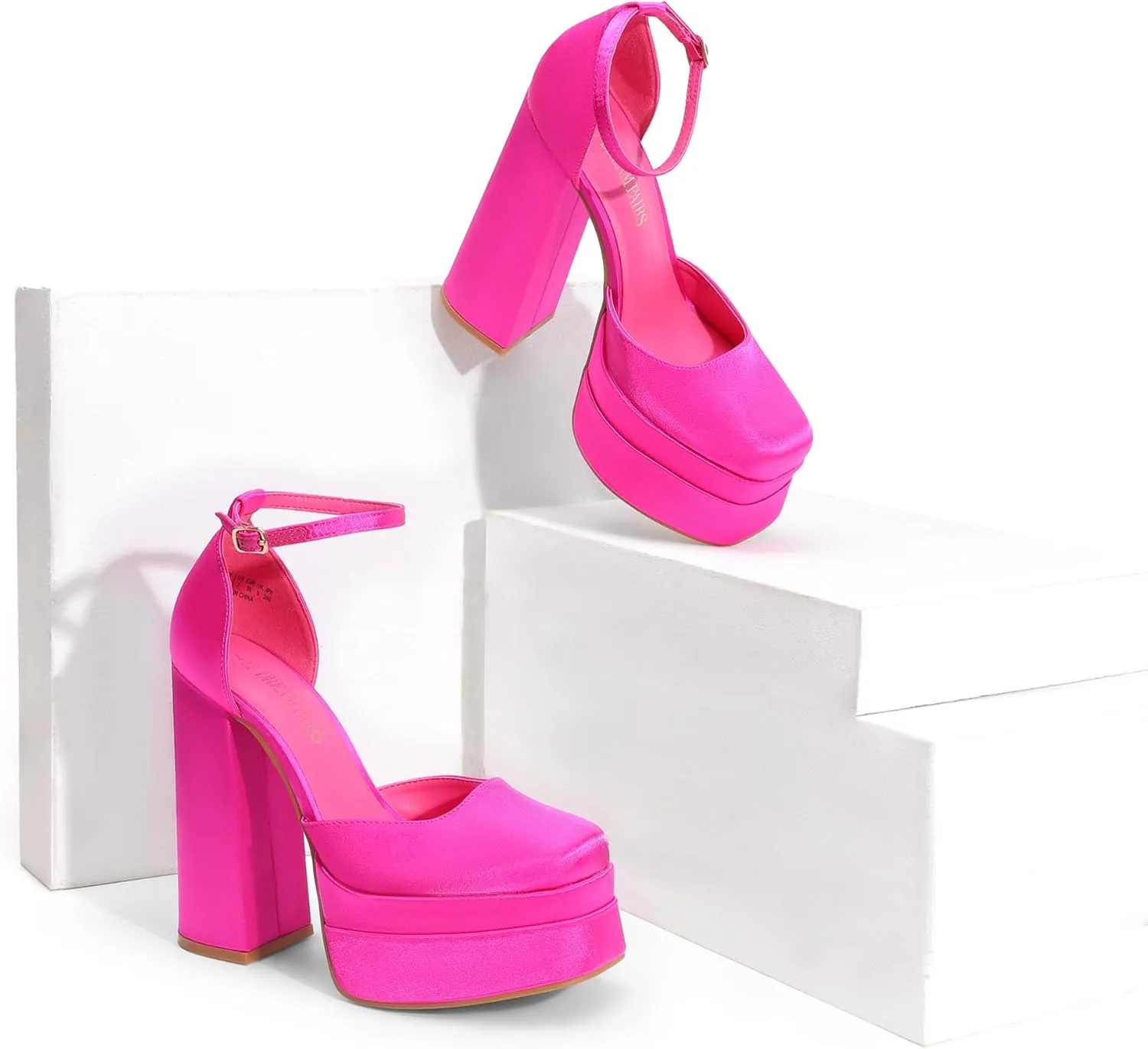 DREAM PAIRS Womens High Chunky Platform Closed Toe Block Heels Square Toe Ankle Strap Dress Wedding Party Pumps Shoes Aurelia