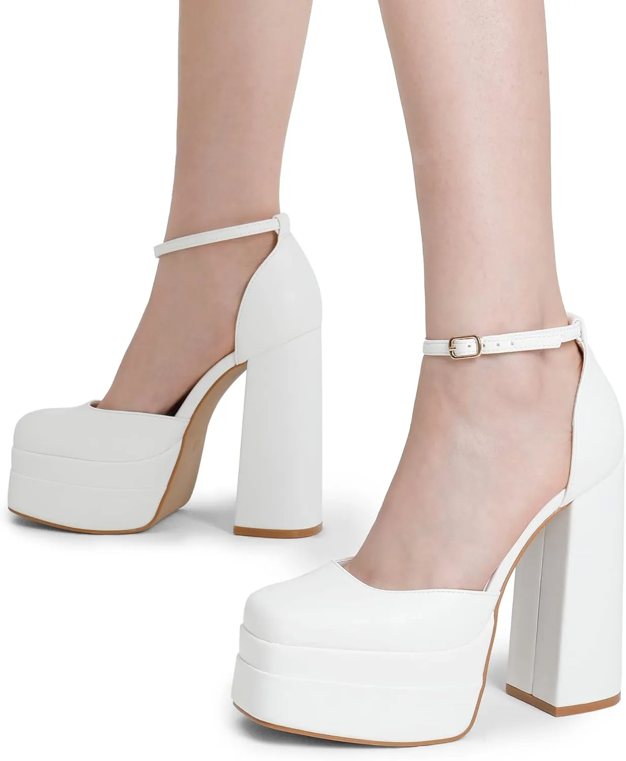 DREAM PAIRS Womens High Chunky Platform Closed Toe Block Heels Square Toe Ankle Strap Dress Wedding Party Pumps Shoes Aurelia