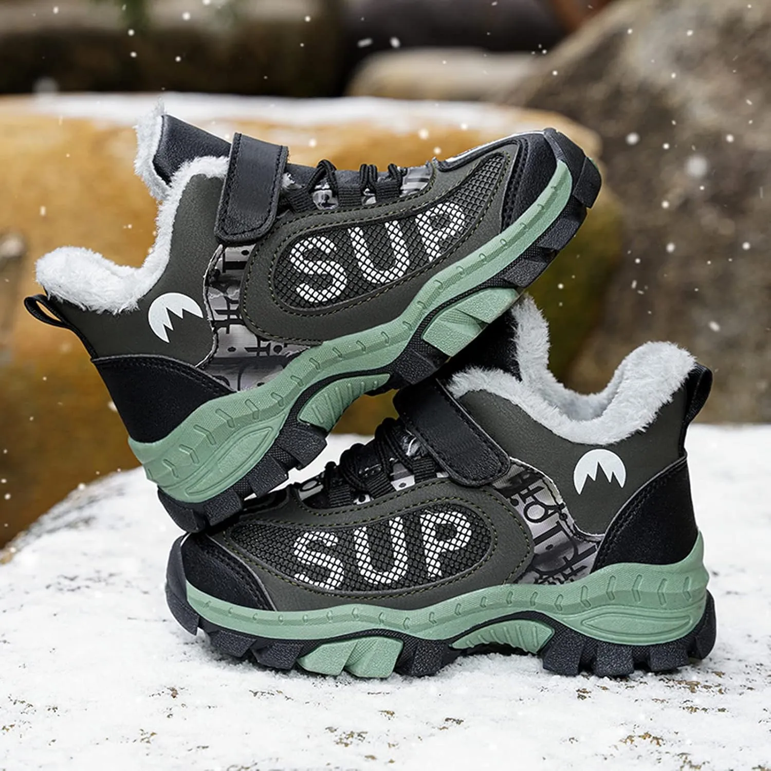 FLIOZY Kids Hiking Boots Boys Girls Winter Snow Boots Non Slip Warm Snow Sports Shoes Outdoor Walking Climbing Sneaker