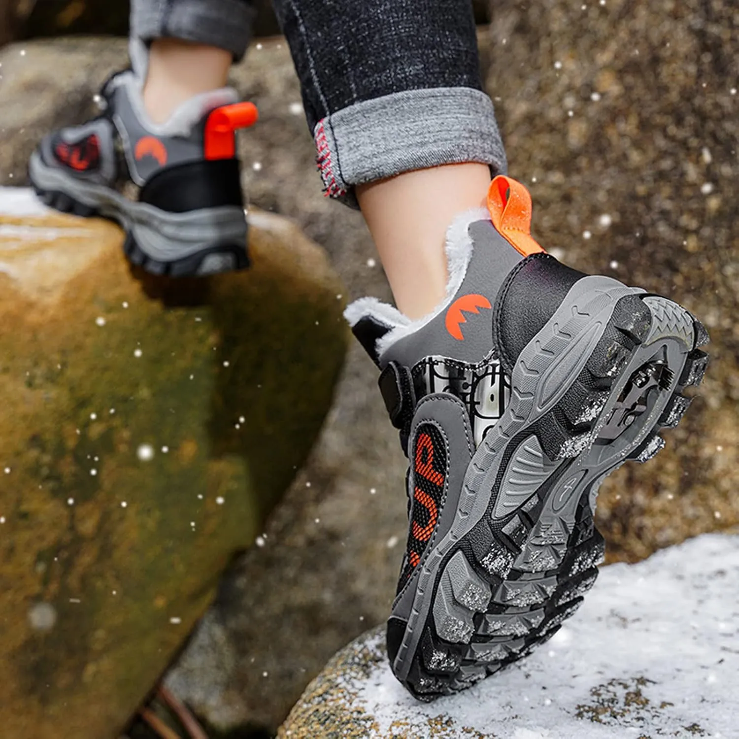 FLIOZY Kids Hiking Boots Boys Girls Winter Snow Boots Non Slip Warm Snow Sports Shoes Outdoor Walking Climbing Sneaker