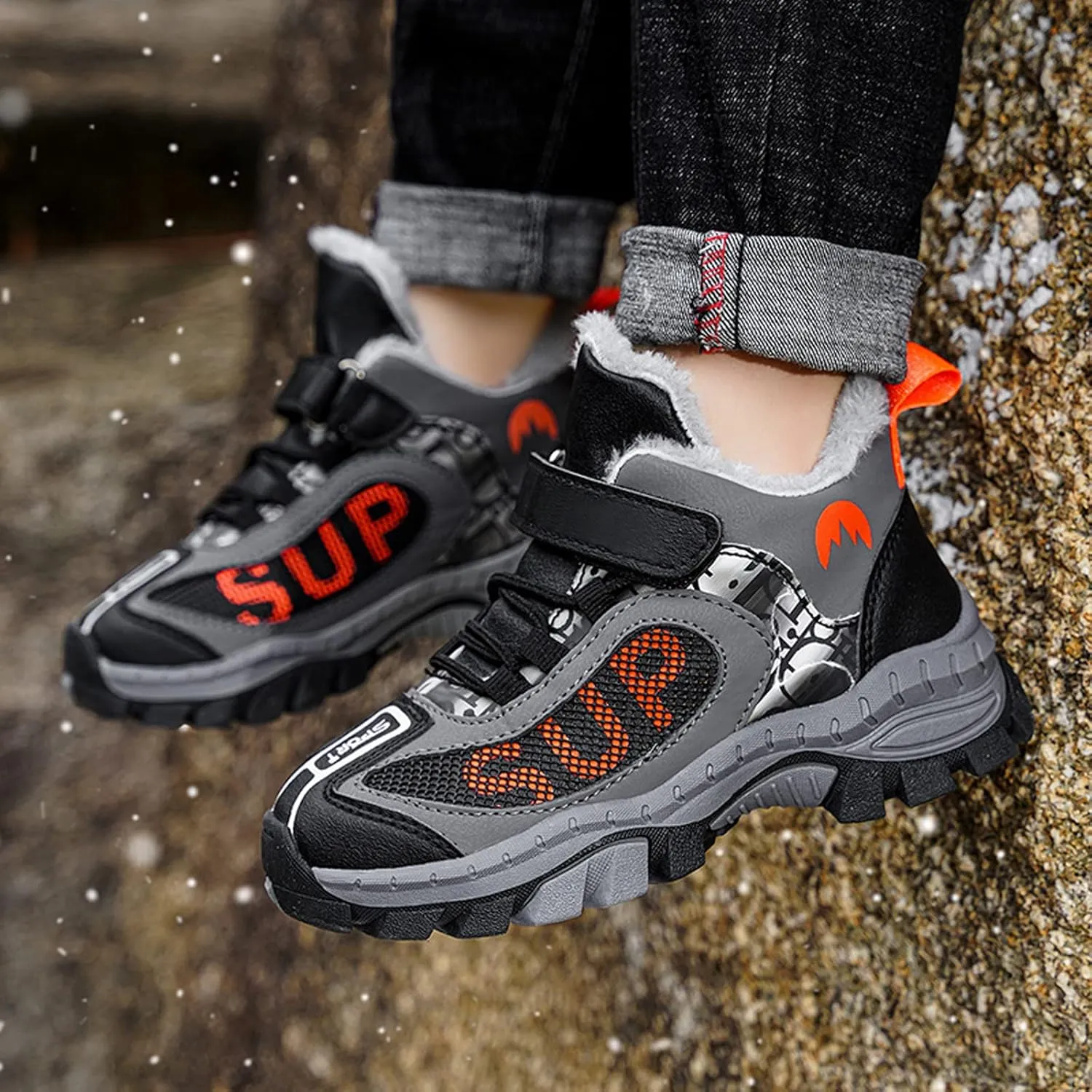 FLIOZY Kids Hiking Boots Boys Girls Winter Snow Boots Non Slip Warm Snow Sports Shoes Outdoor Walking Climbing Sneaker