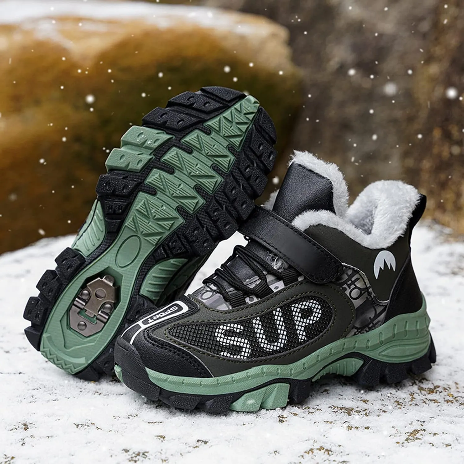FLIOZY Kids Hiking Boots Boys Girls Winter Snow Boots Non Slip Warm Snow Sports Shoes Outdoor Walking Climbing Sneaker