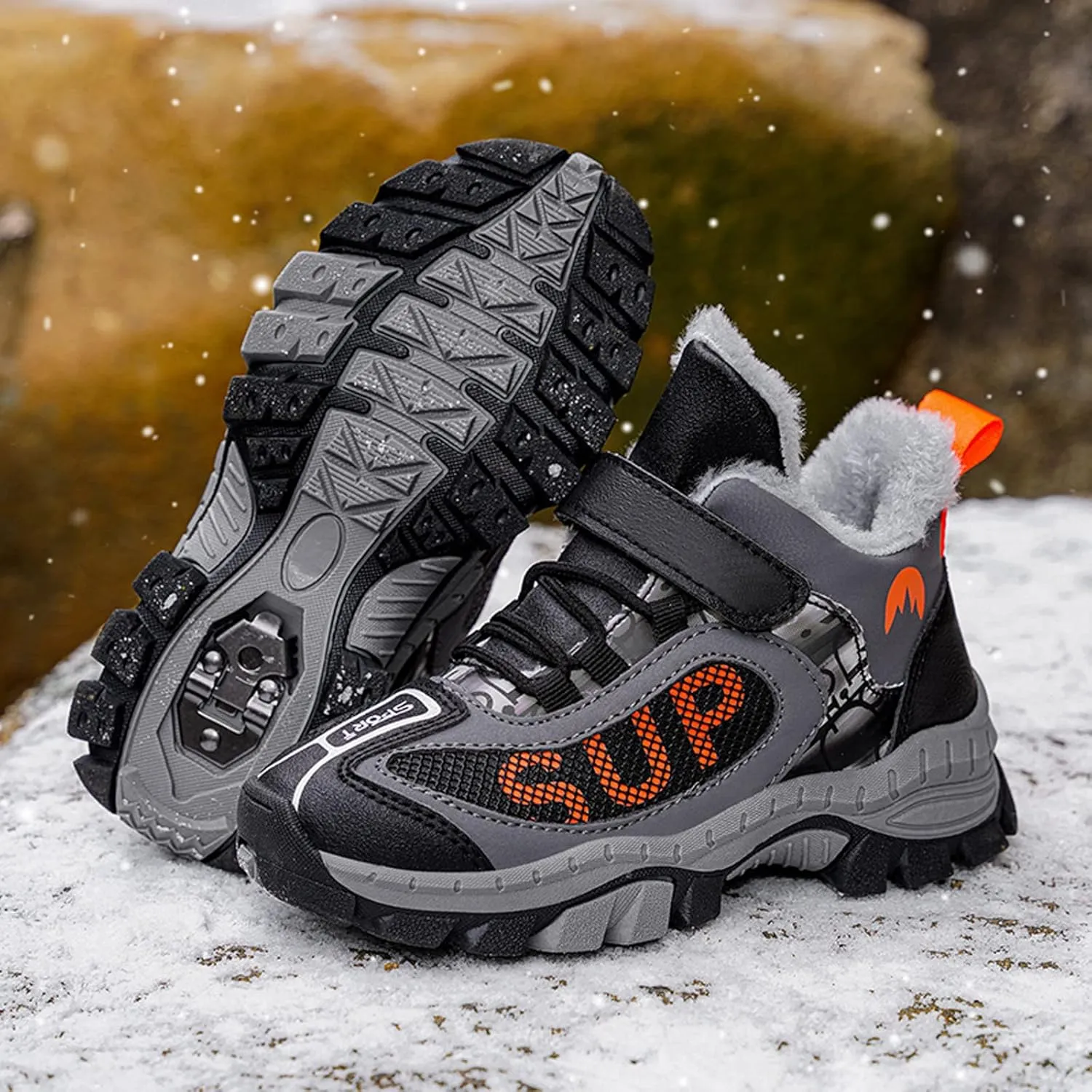 FLIOZY Kids Hiking Boots Boys Girls Winter Snow Boots Non Slip Warm Snow Sports Shoes Outdoor Walking Climbing Sneaker