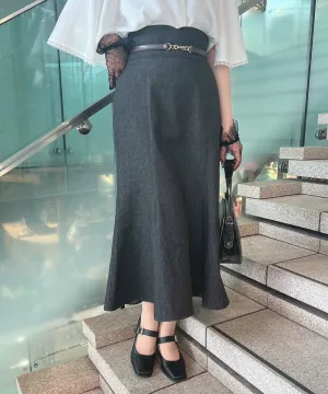 High Waist Narrow Flared Skirt with Belt / an another angelus [51BG02p003].