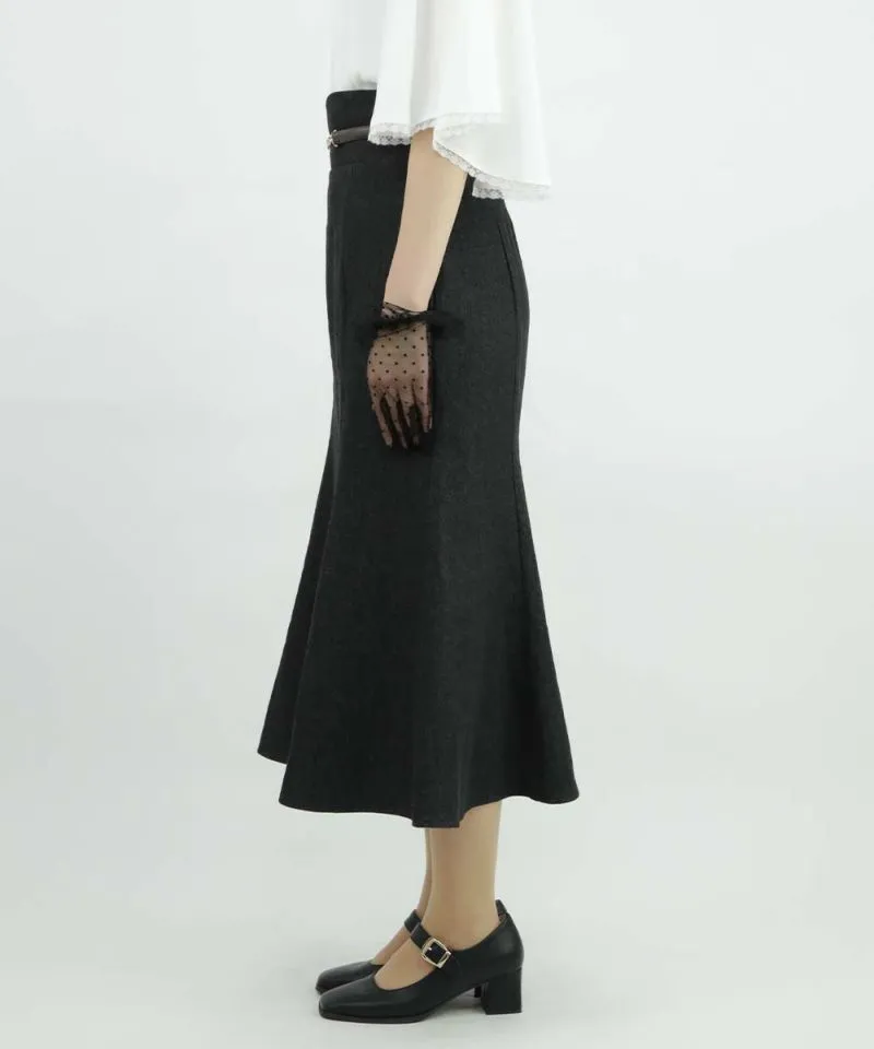 High Waist Narrow Flared Skirt with Belt / an another angelus [51BG02p003].