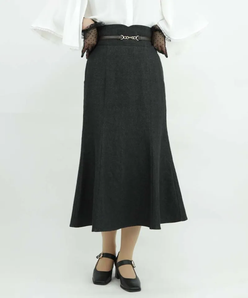 High Waist Narrow Flared Skirt with Belt / an another angelus [51BG02p003].