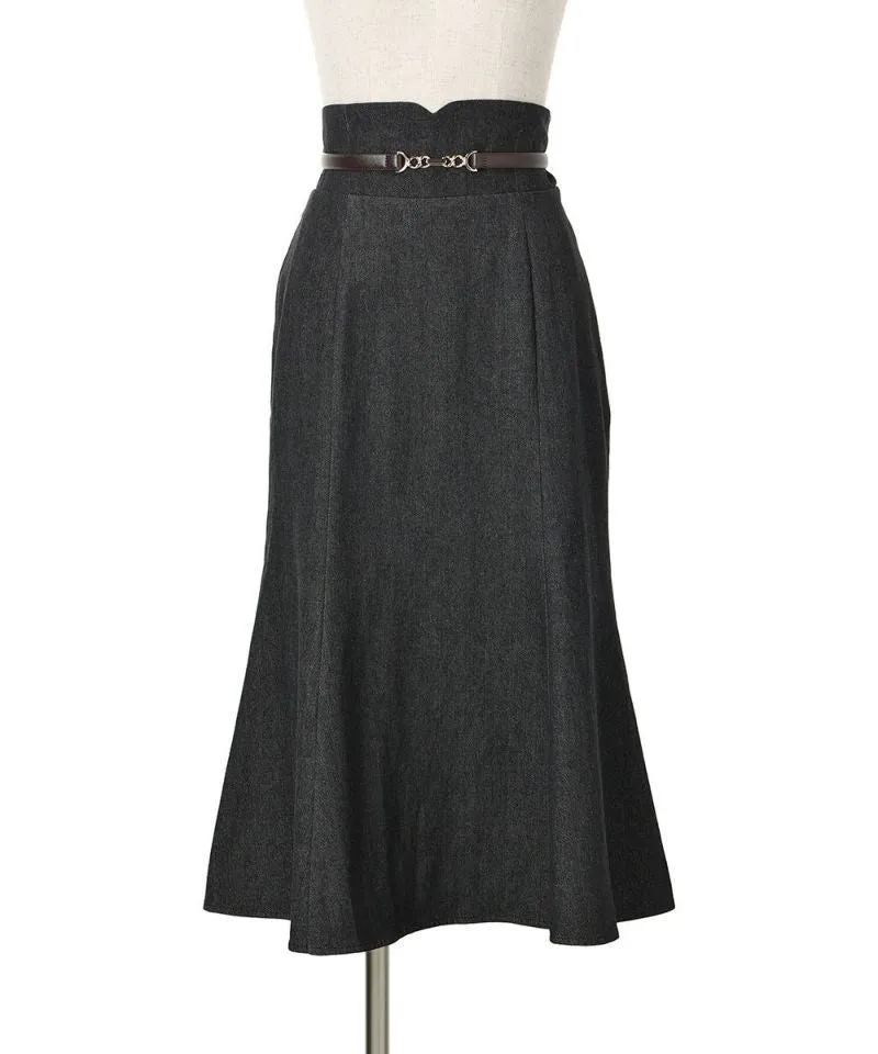 High Waist Narrow Flared Skirt with Belt / an another angelus [51BG02p003].