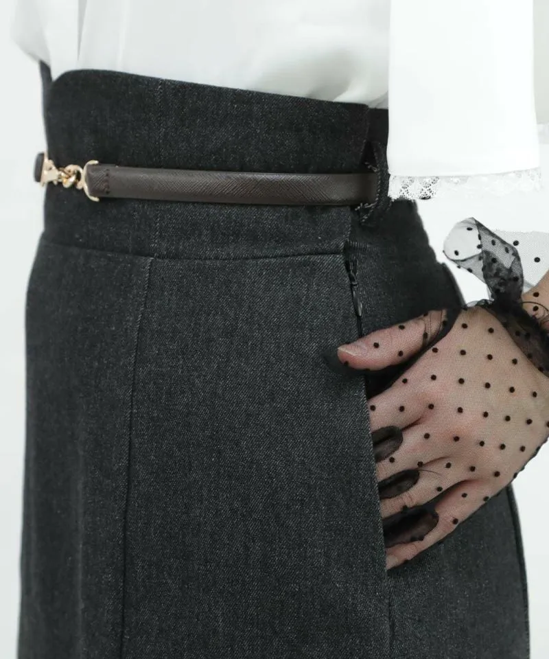 High Waist Narrow Flared Skirt with Belt / an another angelus [51BG02p003].