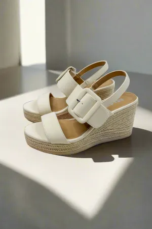 Ivory Double Strap Buckle Espadrille Wedge