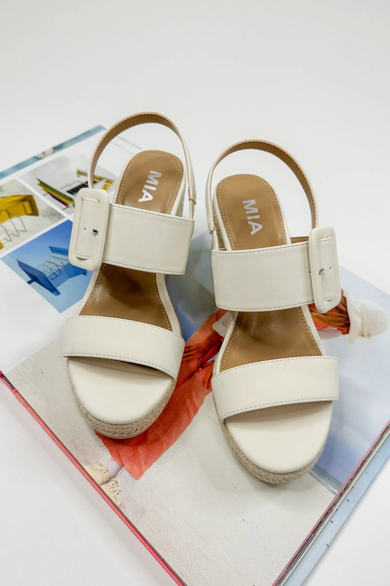 Ivory Double Strap Buckle Espadrille Wedge