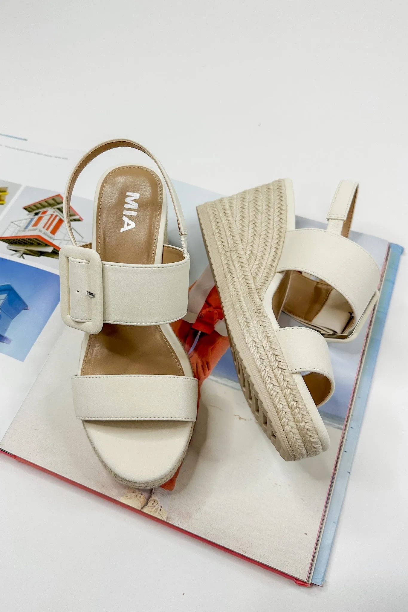 Ivory Double Strap Buckle Espadrille Wedge