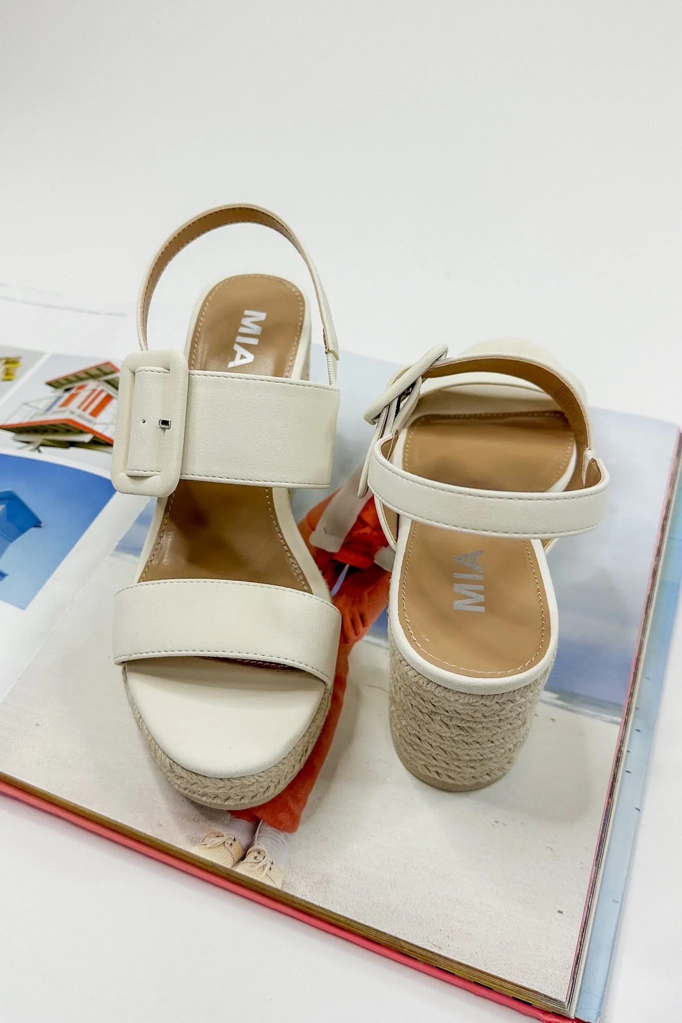 Ivory Double Strap Buckle Espadrille Wedge