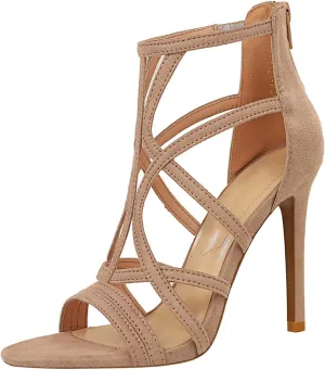JOEupin Womens Fashion High Heel Sandals Peep Toe Hollow-out Gladiator Stiletto Pumps Dress Shoes with Zip