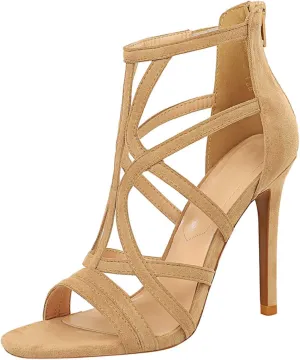 JOEupin Womens Fashion High Heel Sandals Peep Toe Hollow-out Gladiator Stiletto Pumps Dress Shoes with Zip