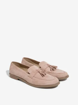 LUNA BLU Blush Pink Faux-Suede Tassel-Design Loafers