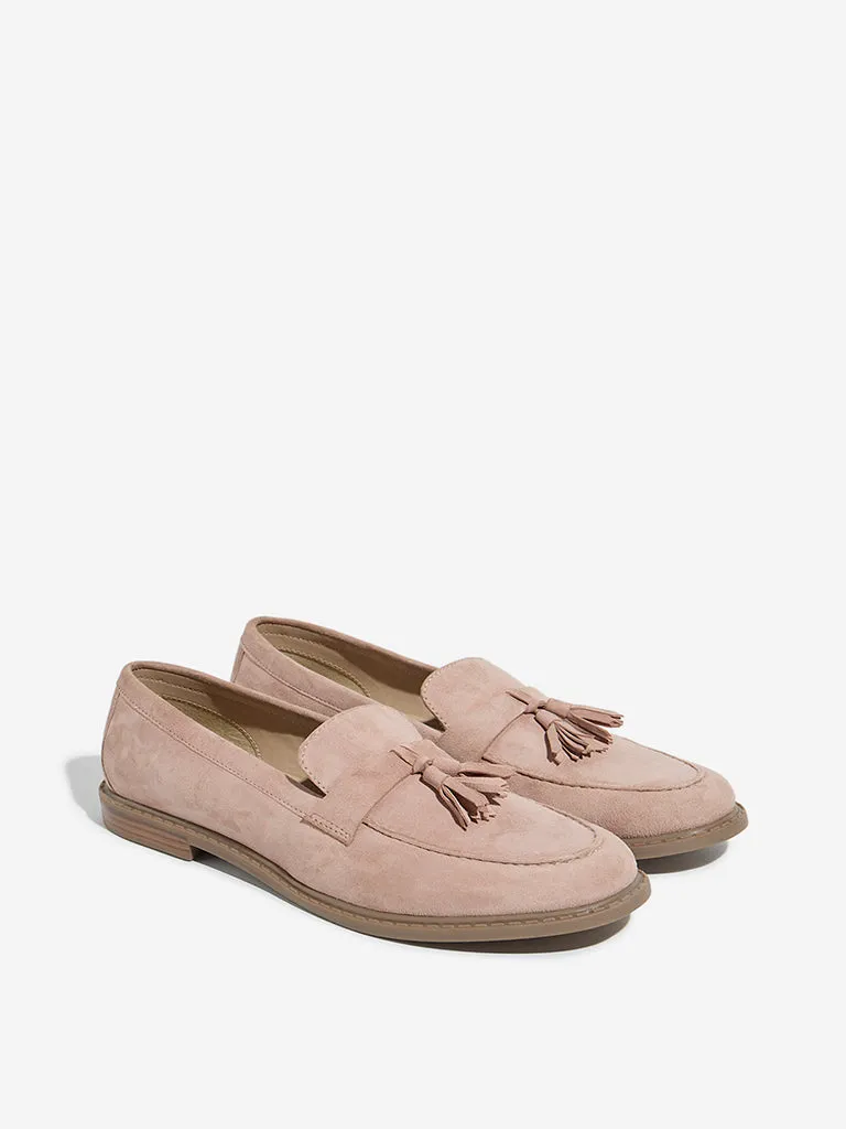 LUNA BLU Blush Pink Faux-Suede Tassel-Design Loafers