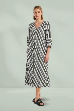 Marco Polo Spliced Stripe Dress Olive